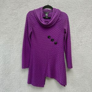 Ali Miles Asymmetrical Hem Cowl Neck Tunic Womens Top Purple Long Sleeve XS
